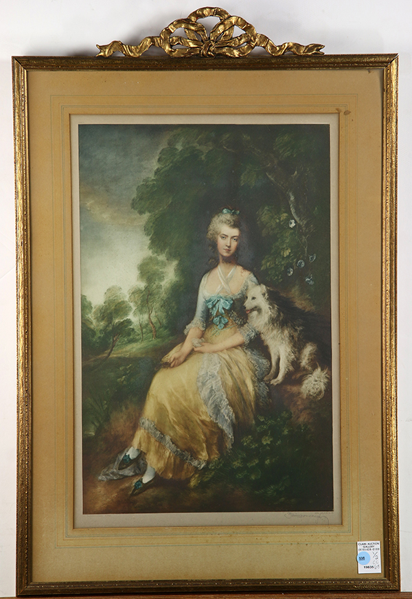 (lot of 2) After Thomas Gainsborough (British, 1727 - 1788), Lady with her Dog, color etching, - Bild 2 aus 2