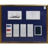 Framed nautical invitation from the Perkins family, to the christening of "Atlantide", above a brief