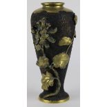 Japanese patinated bronze vase, Meiji/ Taisho period, short neck on rounded shoulder, with molded