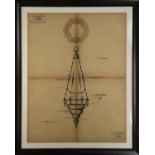 Spanish School (20th century), Chandelier, charcoal (black and red) architectural rendering on