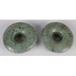 Pair of Pre-Columbian jade ear flares, circa AD 600-900, finely carved of quality jade, Maya,