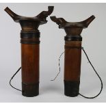 (Lot of 2) Indonesia (Nias Island) carved wood containers, executed in wood with shapely lids and
