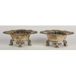 Pair of George II sterling silver open salts, by Phillip Rundell, London, 1820, each fluted bowl set