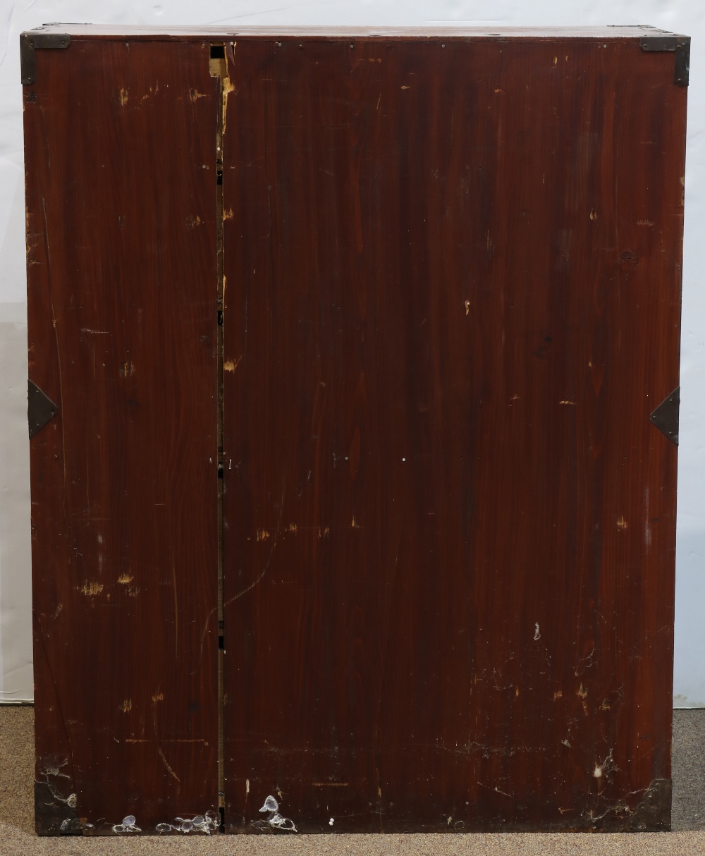 Japanese isho clothing tansu, reddish brown lacquered with iron pulls, pole hangers and other - Image 3 of 8