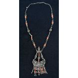 Turkish glass bead and metal filigree necklace, 19.5"