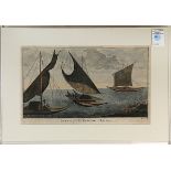 (lot of 3) Engravings with hand-coloring, "Boats of the Friendly Isles," published by Alex Hogg, "