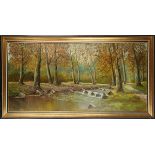 Wooded Stream Scene, oil on canvas, signed "Ryan Dalsen" lower left, 20th century, overall (with