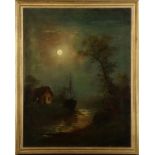 California School (20th century), Moonlight on the River, oil on board, unsigned, overall (with