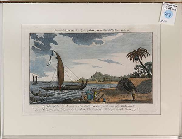 (lot of 7) Engravings with hand-coloring, "View of Anamooka," "The Natives of Otaheite Attacking