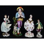 (lot of 4) Continental porcelain figural groups, having a polychrome decorated body, one marked