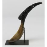 Tlingit or Haida (Canada) Indian Horn Spoon, 19th Century, the mountain goat horn handle depicting a