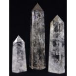 (Lot of 3) Egyptian Revival faceted rock crystal obelisks, in varying sizes, largest: 11"h