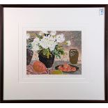 Ellen Gunn (American, 20th century), Still Life with Flowers and Fruit, serigraph, pencil signed