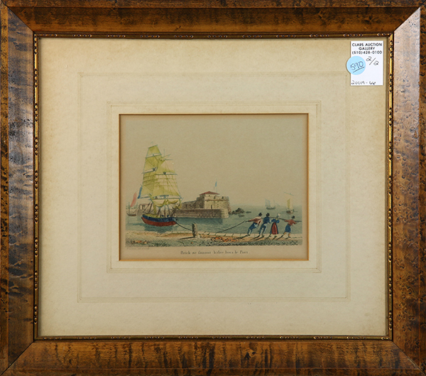 (lot of 2) Late 19th/early 20th century etchings with hand-coloring, "Brick se faisant haler hors le - Bild 2 aus 2