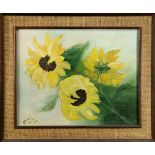 Sunflowers, 1972, oil on board, signed indistinctly "Blanca Kasla (?)" and dated lower left, overall