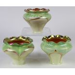 (Lot of 3) Steuben art glass light shades, each having a ruffle rim with tapering form, with