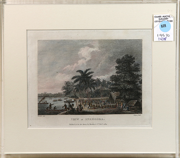 (lot of 7) Engravings with hand-coloring, "View of Anamooka," "The Natives of Otaheite Attacking - Bild 4 aus 7