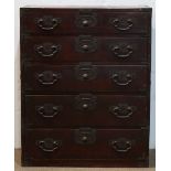 Japanese isho clothing tansu, reddish brown lacquered with iron pulls, pole hangers and other