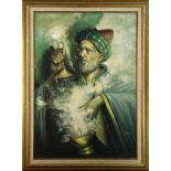 Man with Incense Burner, oil on canvas, signed "Anwar" lower right, 20th century, overall (with