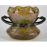 Art Nouveau art glass vase by Kralik in their Bacillus decor, the yellow iridescent glass having a