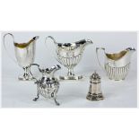 (lot of 5) Three George III sterling silver cream pitchers, London, 1791, 1791, 1798; together