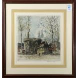 Franz Xaver Wolf (Austrian, 1896 - 1989), European City Scene, etching in colors, pencil signed