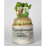 David Gilhooly (American, 1943-2013), "The Hamburger Twins," 1970, ceramic sculpture, signed and
