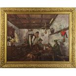 The Pub, oil on canvas, signed indistinctly "H Rinny" lower right, 20th century, overall (with