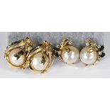 (Lot of 2) Mabe' pearl, sapphire and 14k yellow gold earrings one pair features, (2) 14.25 mm