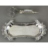 (lot of 2) George III style candle wick trimmer and tray, by W & F, Sheffield 1810, the tray