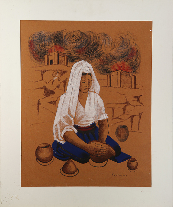 Francisco dos Amantes (American/Mexican, 1911-1986), Woman Making Pottery, color lithograph,