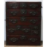 Japanese isho clothing tansu, with iron pulls, pole hangers and other fixtures, three drawers