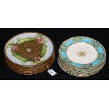 (lot of 13) Continental porcelain plates consisting of a set of six with gilt enameling and