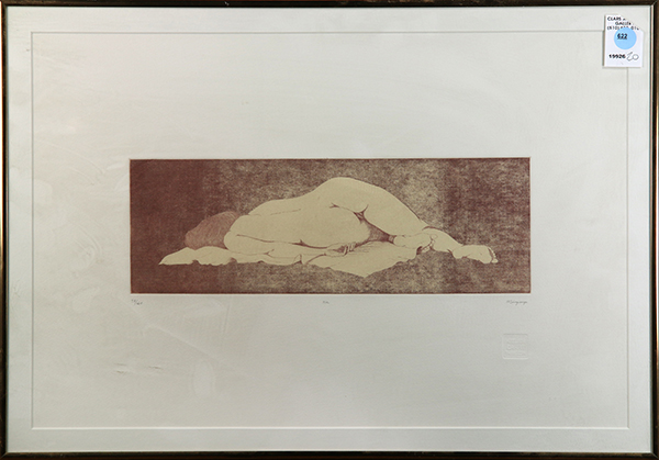 American School (20th century), Female Nude, etching, pencil signed N. Singoangu lower right,