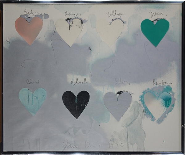 Jim Dine (American, b. 1935), Eight Hearts, 1970, screenprint, pencil signed and dated lower center,