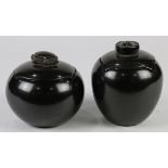 (lot of 2) Melora Neaves blackware lidded vessels, each having an organic form, largest: 5.5"h