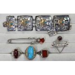 (Lot of 6) Multi-stone, sterling silver, silver and gold jewelry comprised of one ring, featuring (