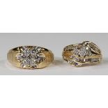 (Lot of 2) Diamond and 14k yellow gold rings comprised of one gentleman's ring, set with (7) full-