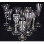 (lot of 10) Collection of British and Dutch wine and champagne glasses, 18th century, some having
