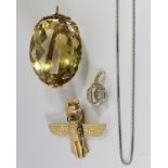 (Lot of 4) Citrine, diamond and 14k yellow gold jewelry including one slide-pendant-enhancer,