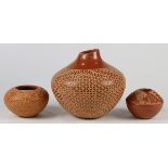 (Lot 3) Santa Clara and Jemez ceramic pottery vessels, each with incised geometric patterns,