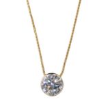 Diamond and yellow gold slide pendant-necklace featuring one round brilliant-cut diamond, weighing