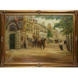 Louis van der Pol (Dutch, 1896-1982), Street Scene with Figures and Horse Drawn Carriage, oil on