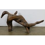 Indigenous style carved wood abstract animal sculpture, 19"h x 28"w x 12"d