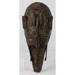 Mali hardwood mask of fine-grained old hard wood, circa 1960, covered in brass sheeting typical to