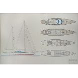 (lot of 2) Nautical Prints, "Mariette," designed by Nathanial Herreshoff in 1915, and "Parini Navi,"