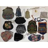 (Lot of 13) Vintage purse group, including polychrome decorated beaded examples, clutches, etc.