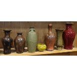 (lot of 7) One shelf of Chinese ceramics, consisting of six vases, of various colored glazes