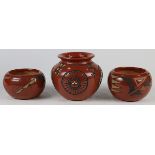 (Lot 3) Santa Clara ceramic pottery vessels, each with incised geometric patterns, signed verso "