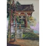 Theodore Wores (American, 1859-1939), "Temple Bell, Japan," watercolor, signed lower right, sight: